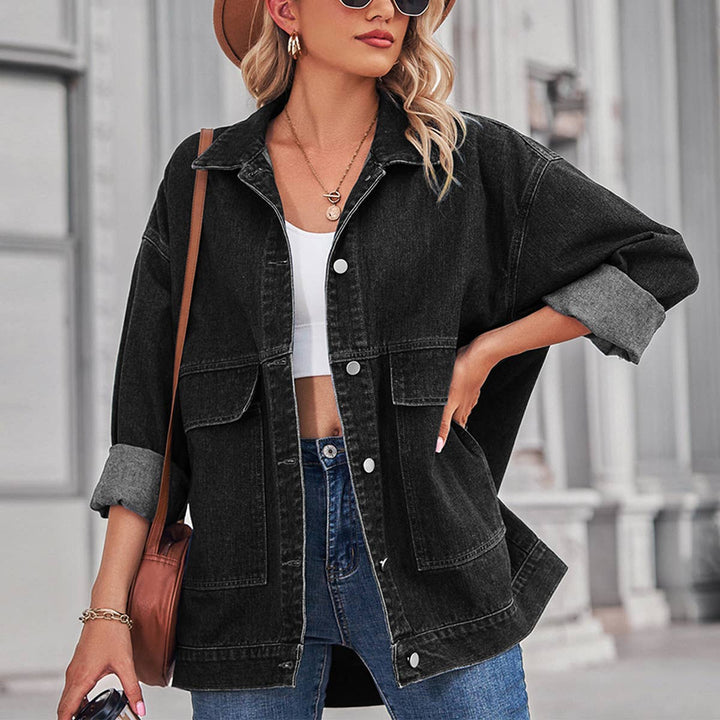 Vintage Loose Denim Jacket for Women Black/Grey