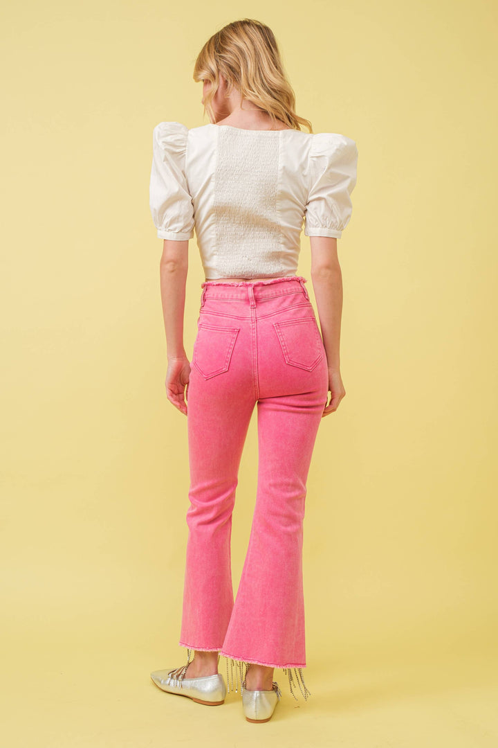 1365P - RHINESTONE FRINGE DENIM PANTS: BLACK / MEDIUM