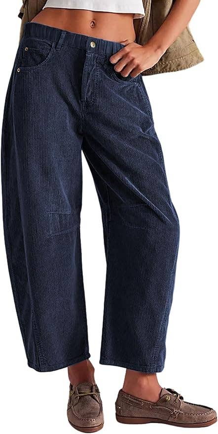 Western Ankle length corduroy barrel pants: Charcoal / S