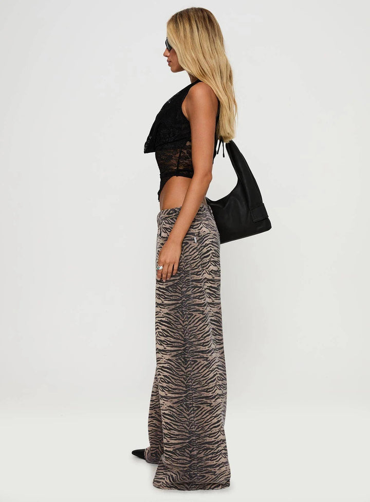 Zebra print loose low-rise straight-leg jeans: LEOPARD / (S) 1