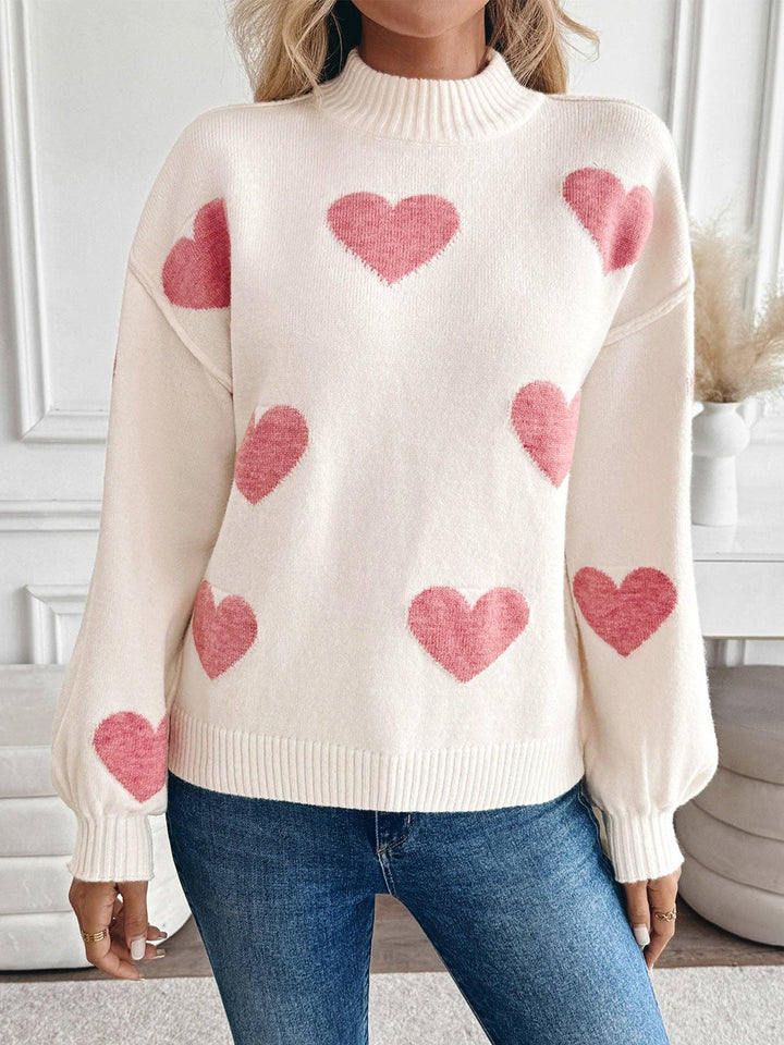 Valentine's Day Sweater | Pink Heart Knit Pullover: Light Pink. / 52% Acrylic 28%polyamide 20%POLYESTER / L