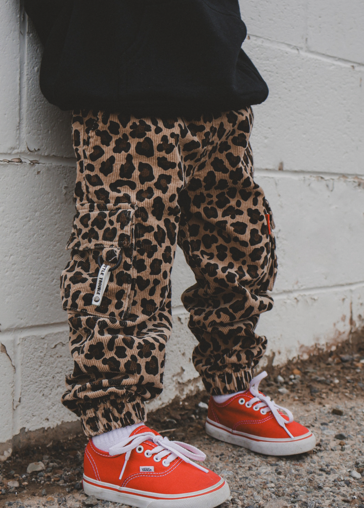 Leopard Cord Kids Cargos