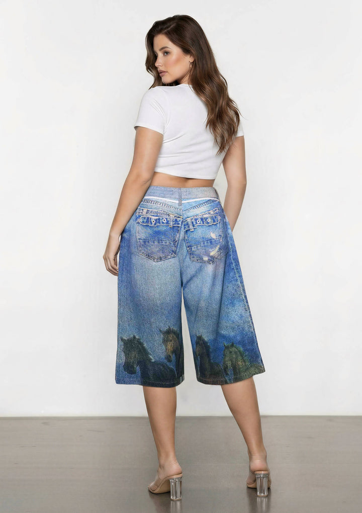 Digital Horse Print Jorts: Horse
