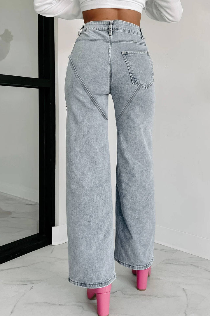 Rhinestone cutout wide leg jeans: Light blue / S
