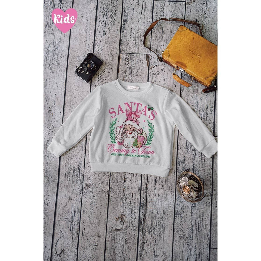Kids Santa Christmas print soft long sleeve top: PINK / 910