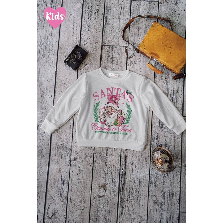 Kids Santa Christmas print soft long sleeve top: PINK / 78