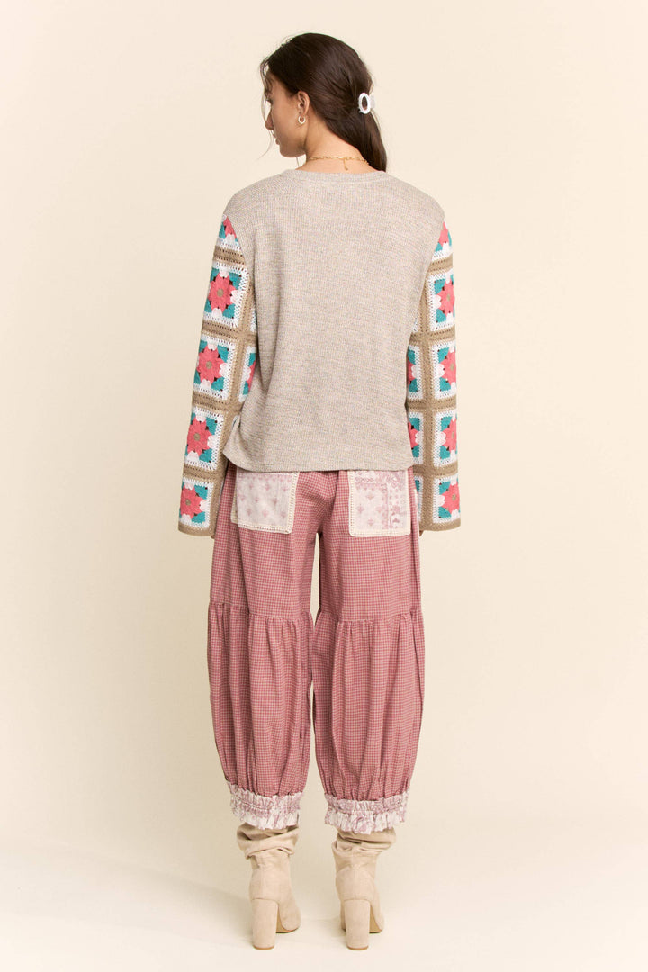 CONTRAST PATCHWORK BLOOMER PANTS: Rose Pink