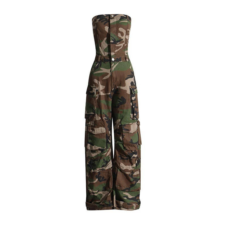 Camouflage Strapless Wide Leg Jumpsuit