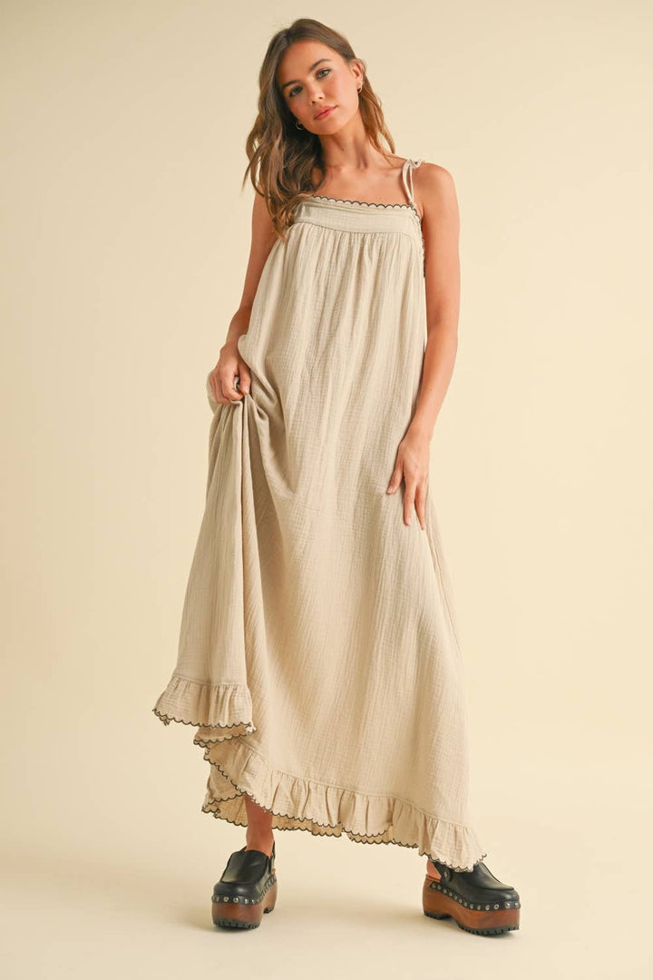 EMBROIDERED DETAIL GAUZE DRESS