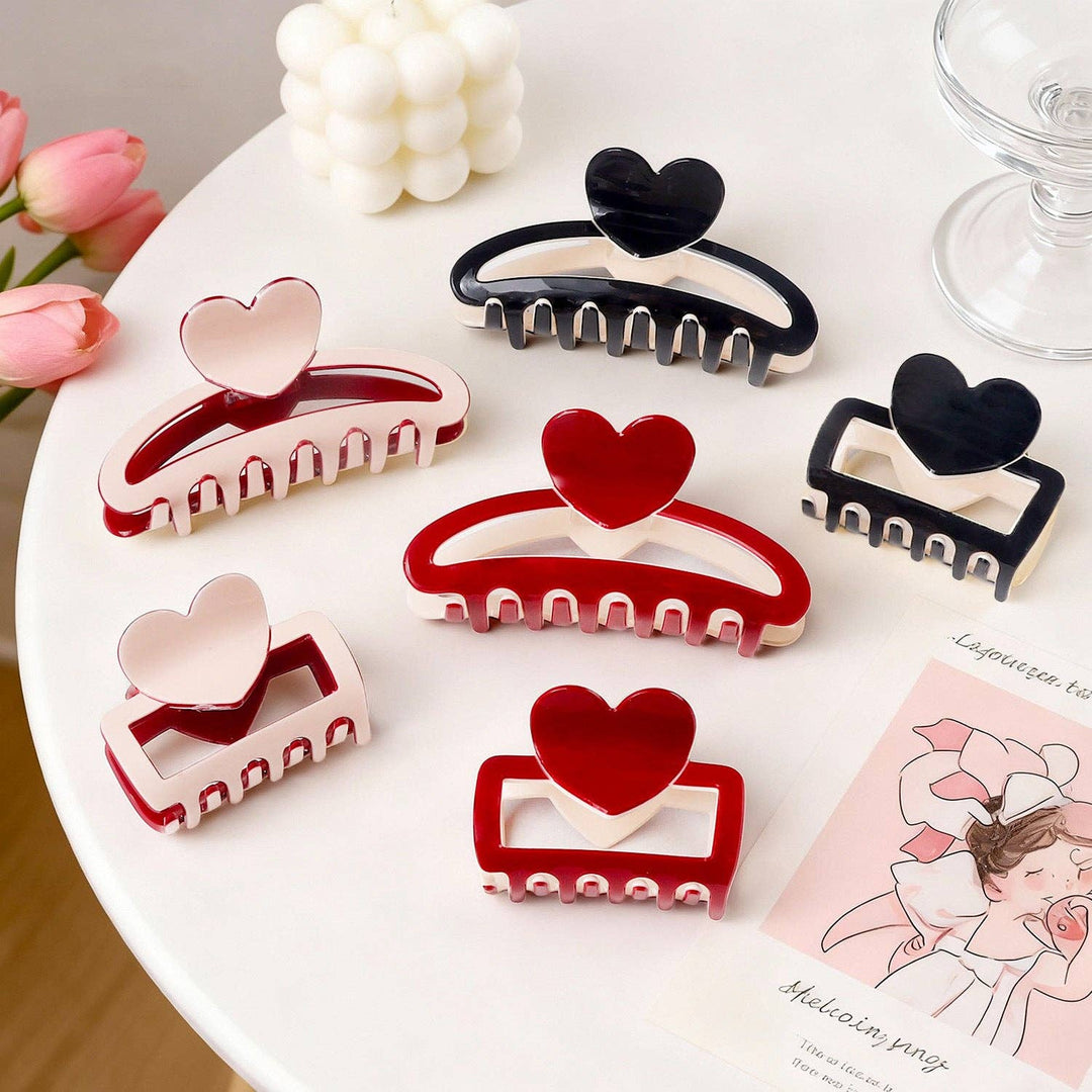 Valentine Heart Colorblock Hair Claw Clip for Women: Red / 5.9CM