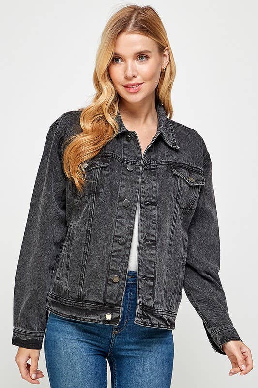 Ladies Vintage Black Denim Jacket: Vintage-Black / M / JK-001-Vintage