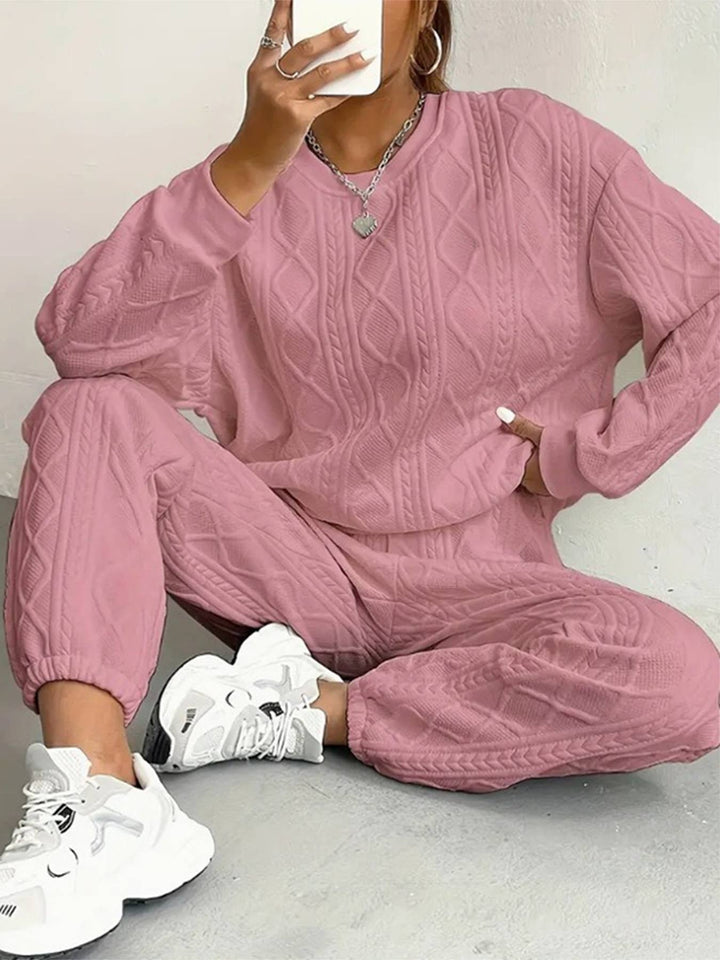 Cozy Cable Knit Lounge Set Women Soft Warm Two Piece Outfit
