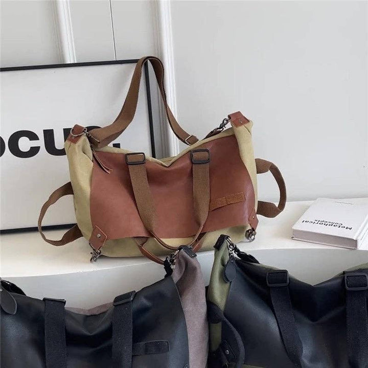 Retro Canvas Patchwork Shoulder Crossbody Bag: Brown / One_size