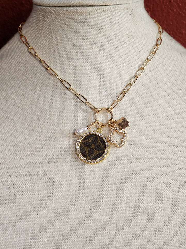 Upcycled LV mixed charm necklace