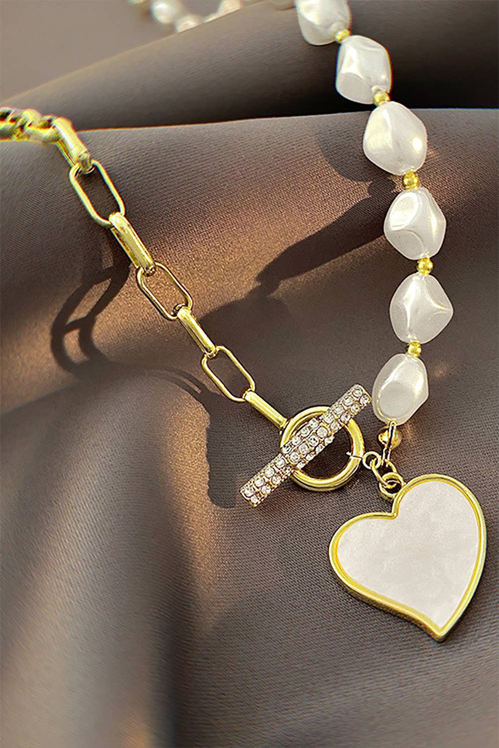 Valentines Day Heart Pendant Rhinestone Decor Chain Necklace: Gold / Missy / One Size