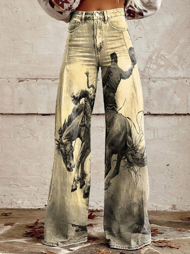 Bronc Rider Women's Wide Leg 3D Heat Transfer Printing Long Pants: 9 / S