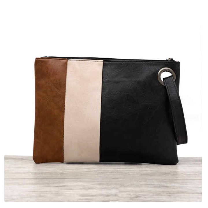 Oversize Everyday Color Block Clutch: Black/Cream/Chestnut