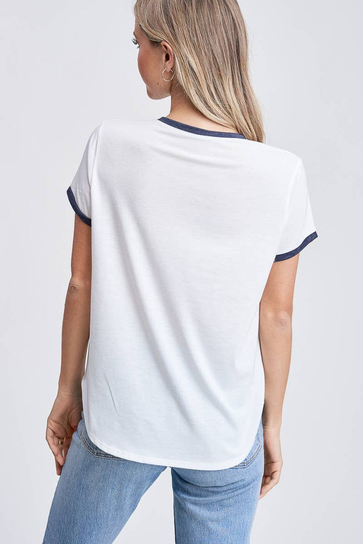 T701G9019 - Casual Stripe Rodeo Ringer Women's Tee: Ivory/Rust / M