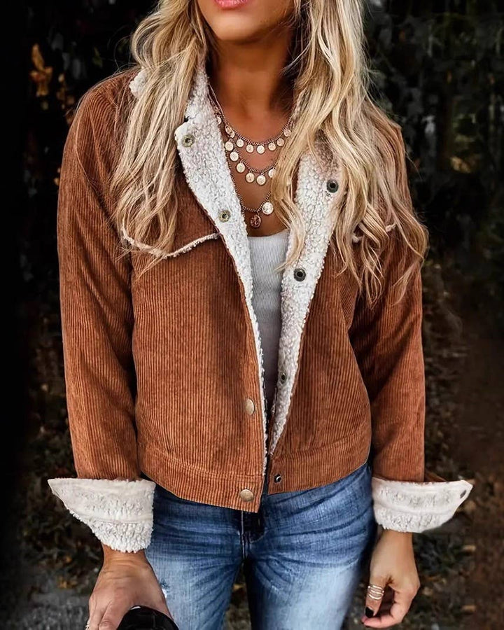 Vintage Corduroy Sherpa Lined Button Front Jacket: Curry