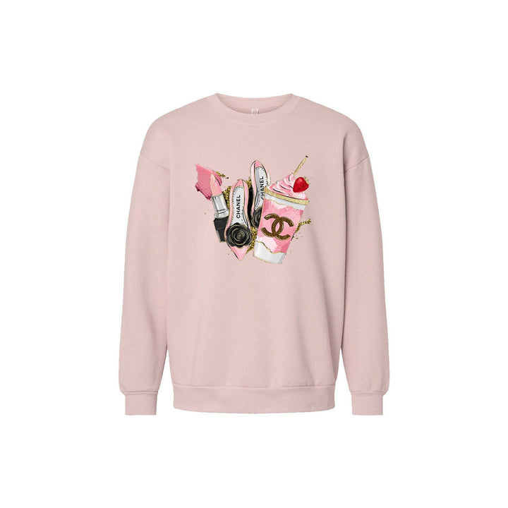 HUC-L4643 FASHION SHOSE GRAPHIC SWEATSHIRT: BLACK / L