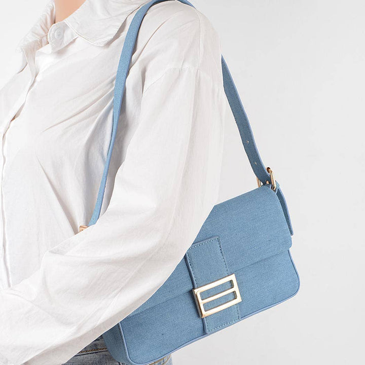 Women's Denim Metal Buckle Clutch Bag: LBL