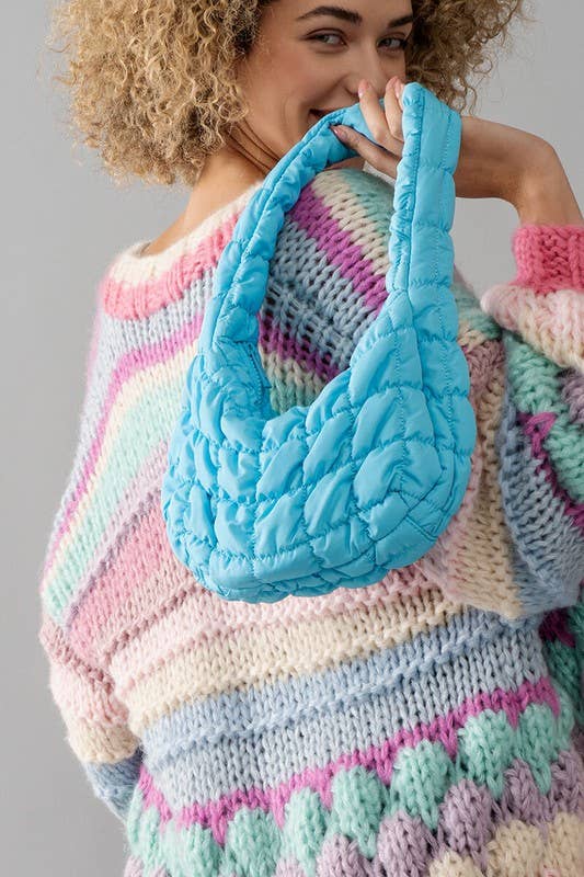 Puff Quilted Texture Shoulder Tote Bag: BROWN