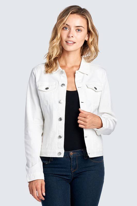 Ladies Denim Jacket: White / S / LDJ-001-white