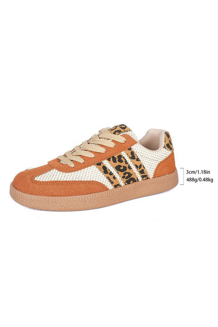 LAS Checkered Leopard Color Block Patchwork Sneakers (37-42): Buckskin / Standard