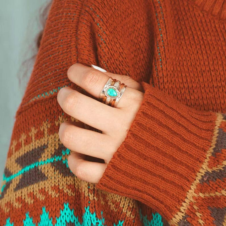 Bohemian Vintage Turquoise Plated Ring: Turquoise / Size-10