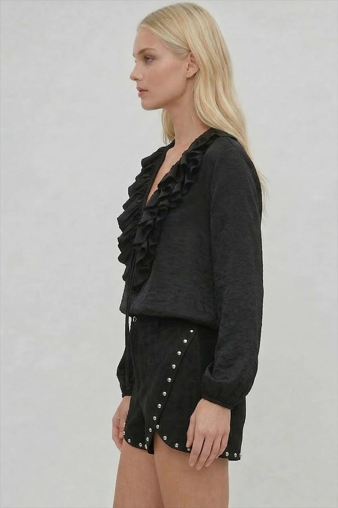 HEAVY WEIGHT STUDDED FAUX SUEDE SHORTS