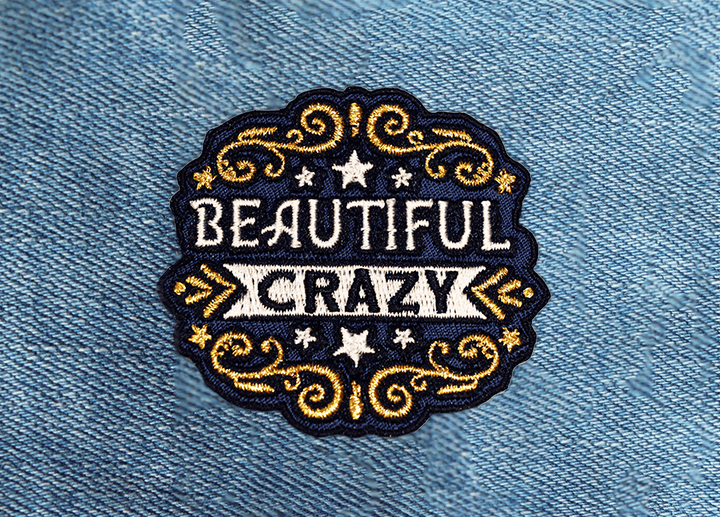 Beautiful Crazy Embroidered Patch - Blue