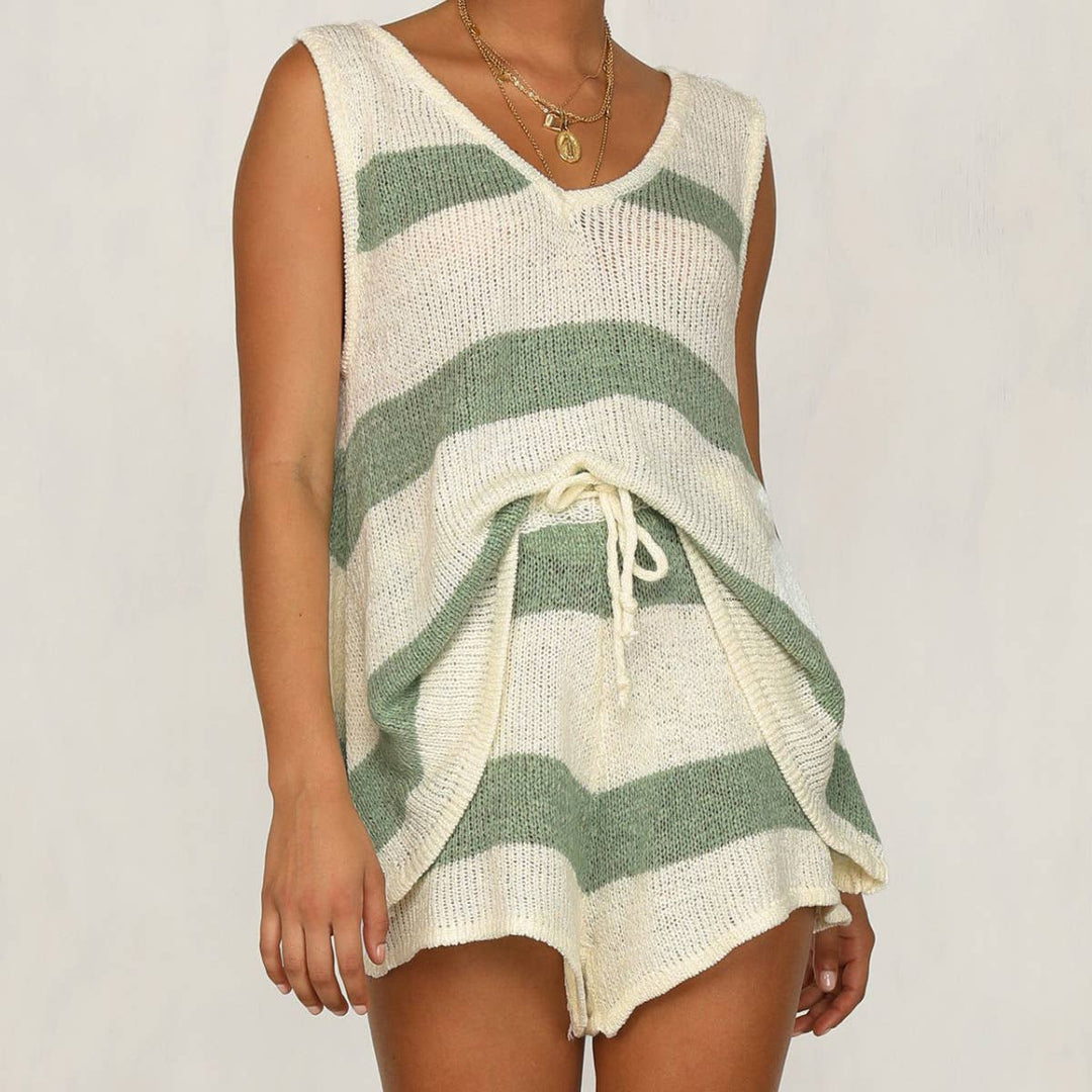 Boho Knit Stripe Lounge Set: RUST