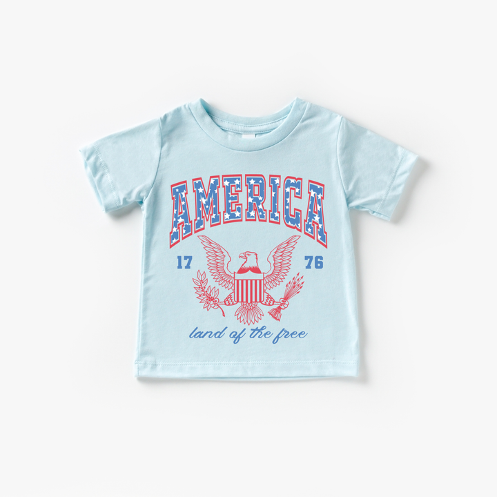 America Land of the Free Boy 4th of July Kids Shirt : WHITE