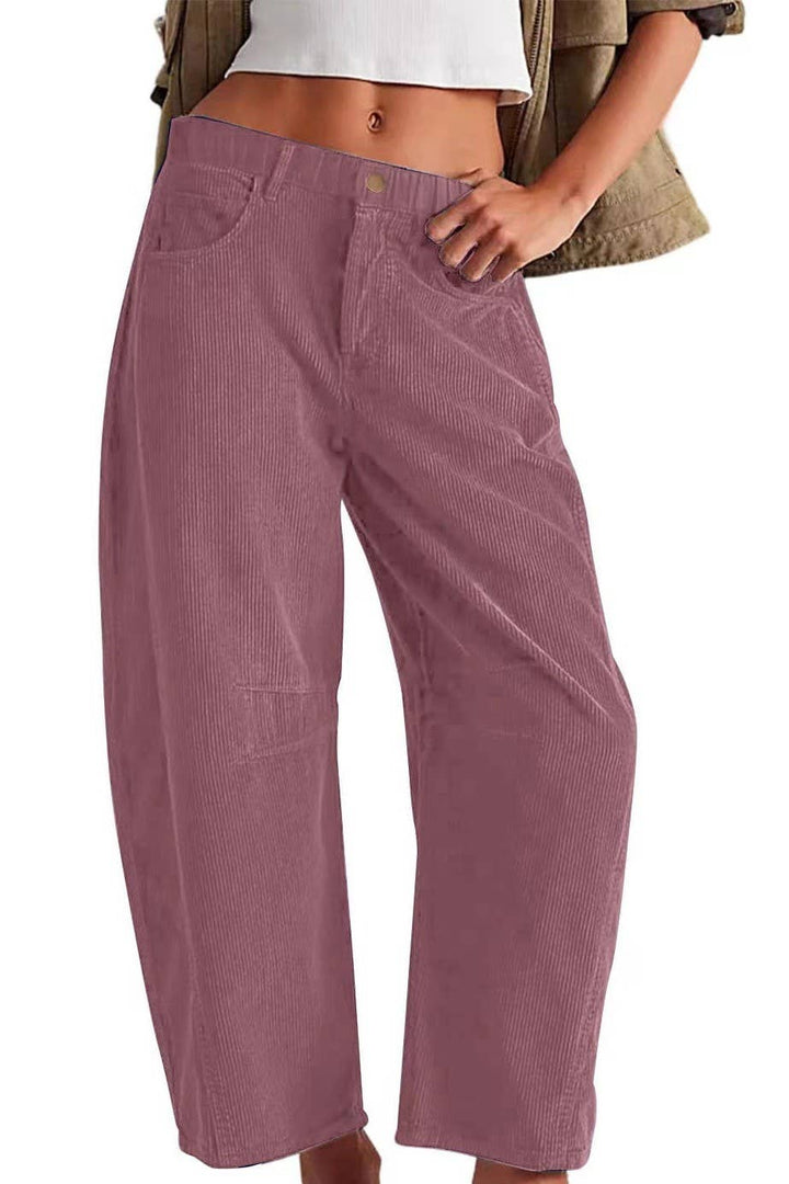 Western Ankle length corduroy barrel pants: Charcoal / S