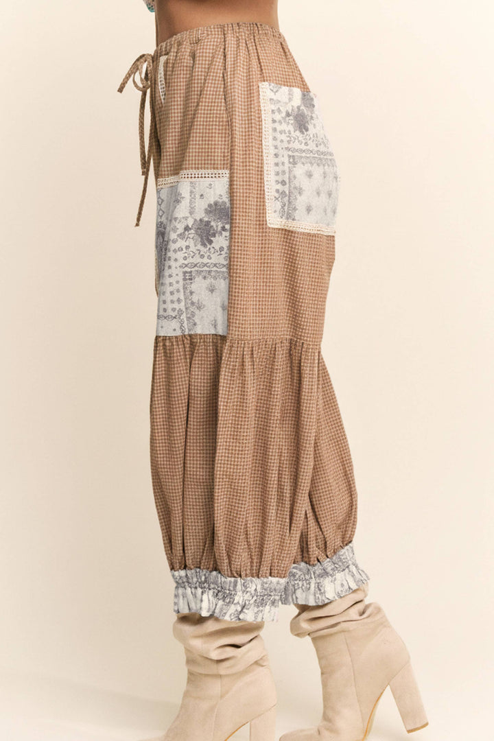 CONTRAST PATCHWORK BLOOMER PANTS: Rose Pink