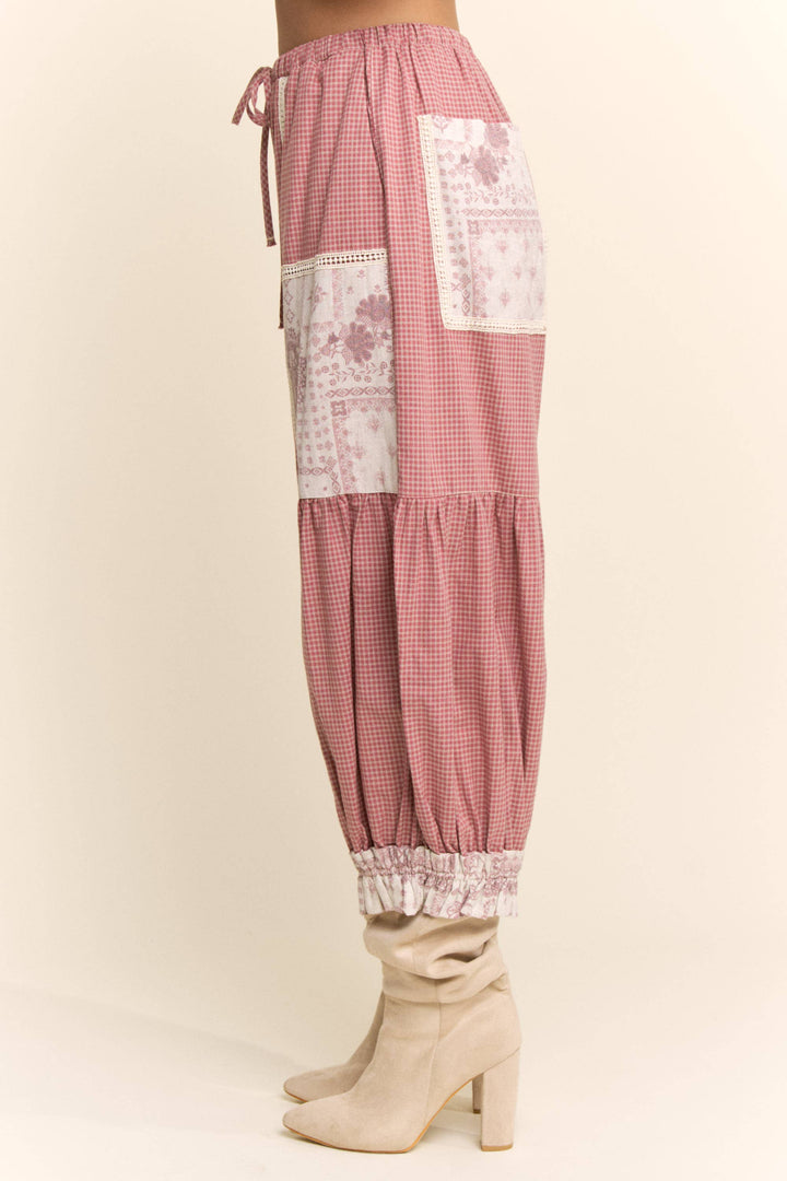CONTRAST PATCHWORK BLOOMER PANTS: Rose Pink