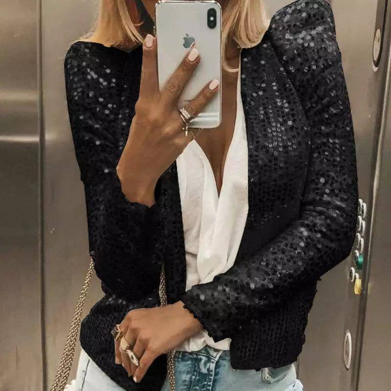 Sequin cropped cardigan jacket: Champagne / L