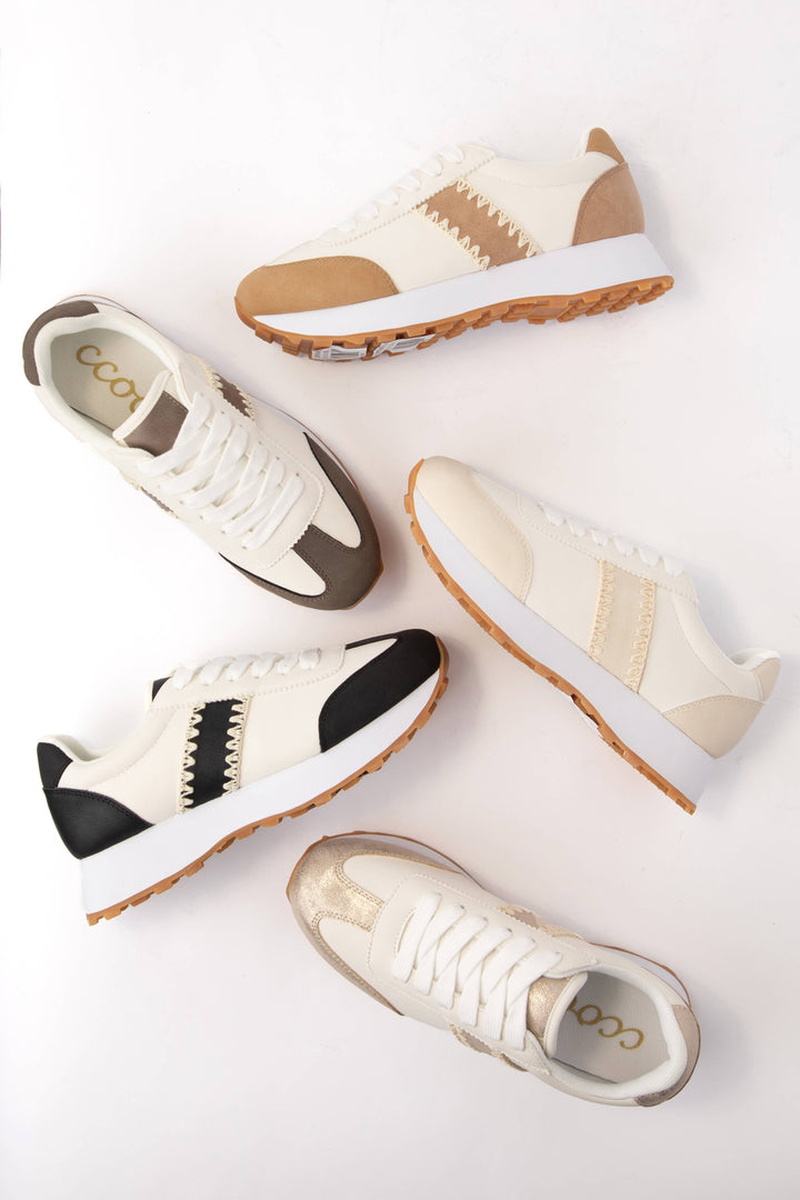 POETRY STITCHED EDGE DESIGN LIGHTWEIGHT SNEAKERS: BLACK / 8.5