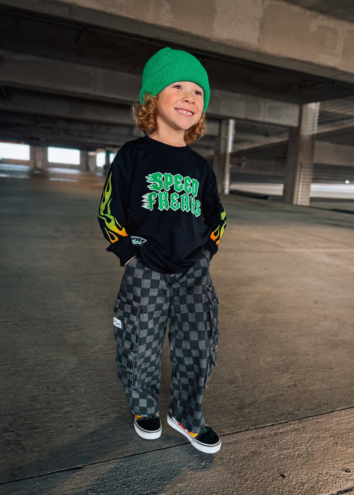 Checkered Baggy Black Kids Jeans