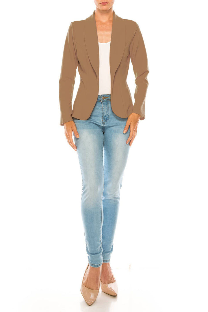 Women's Casual Office Work Long Sleeve Open Front Blazer: White / Small