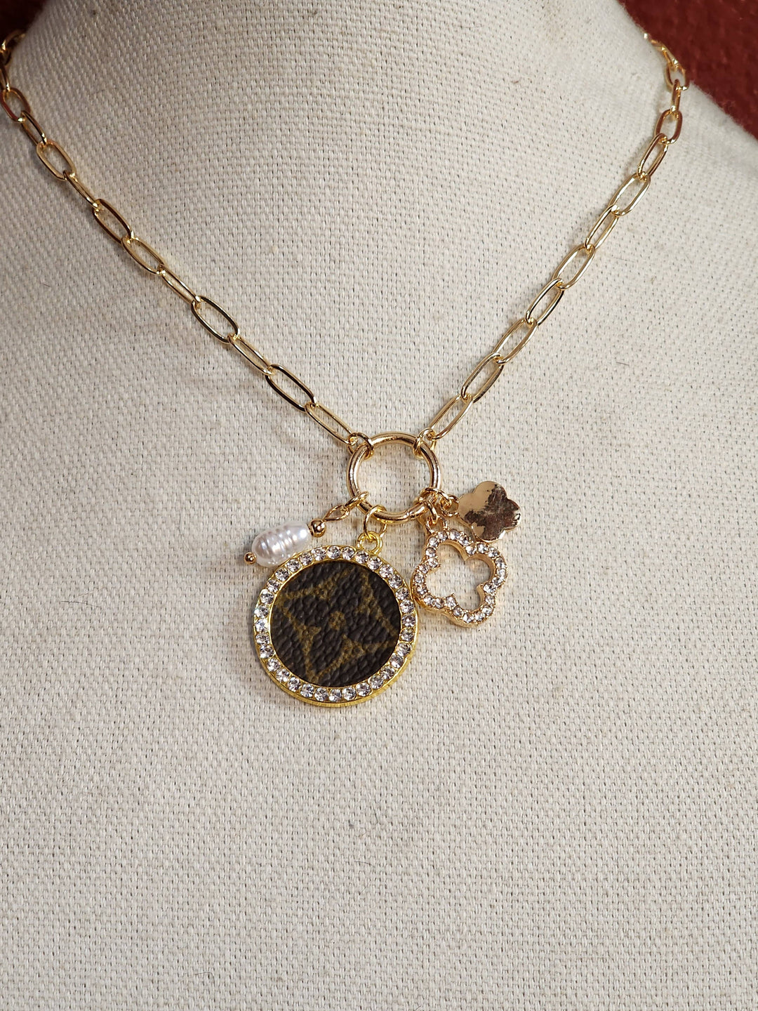 Upcycled LV mixed charm necklace