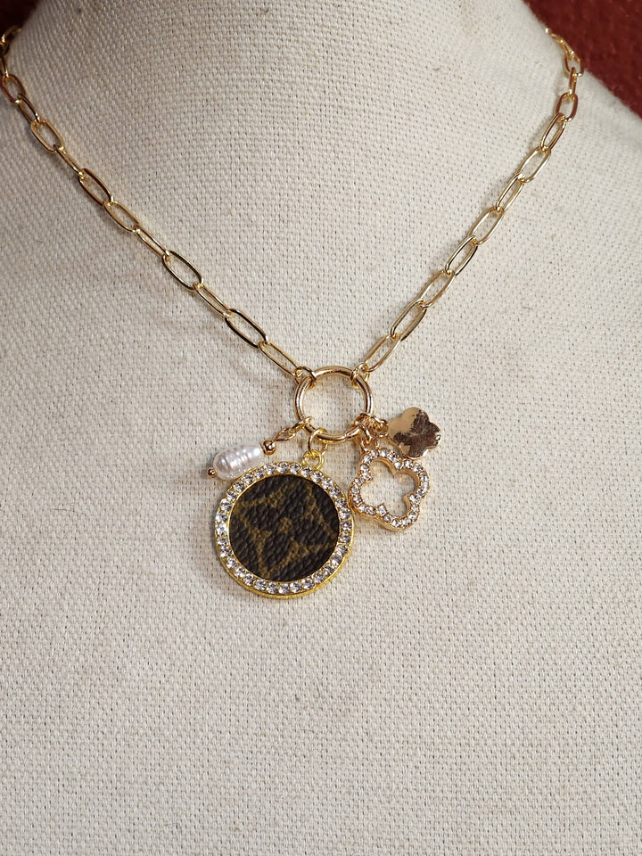 Upcycled LV mixed charm necklace
