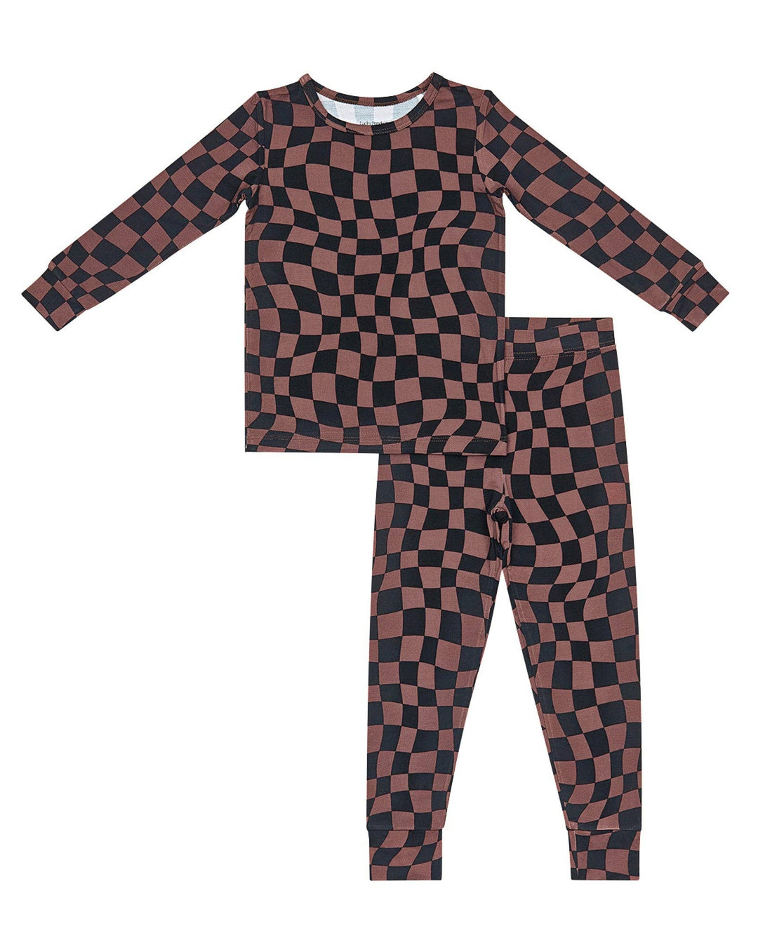 Bamboo Two Piece Set | Chocolate Wavy Checkered: 2T