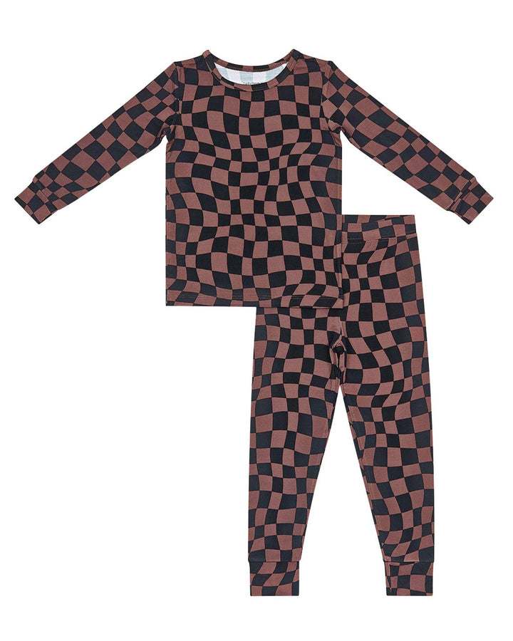 Bamboo Two Piece Set | Chocolate Wavy Checkered: 8-9Y