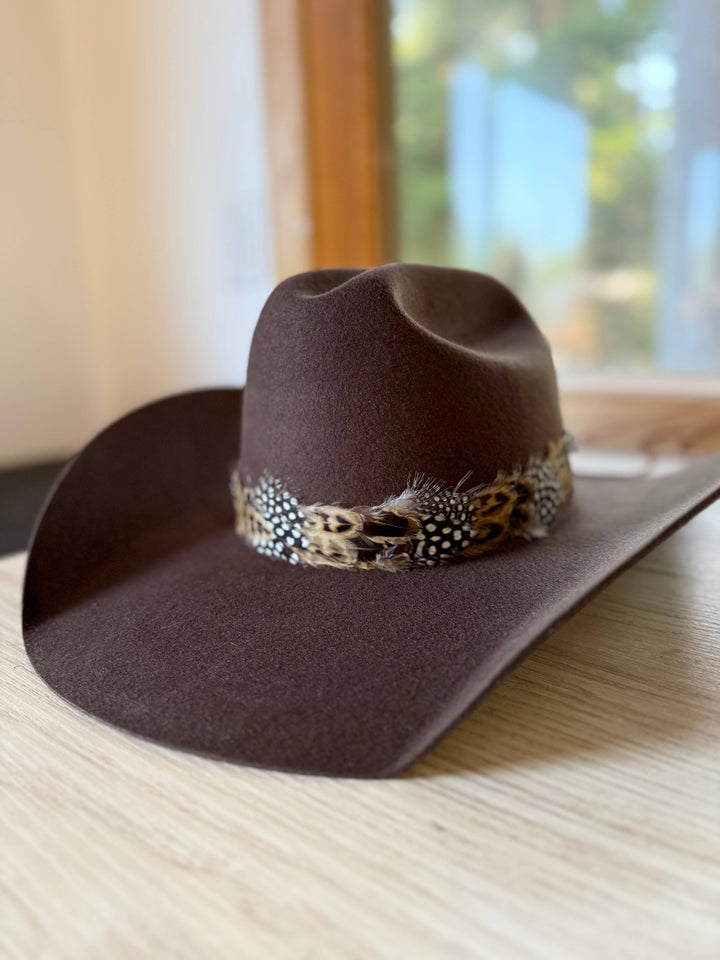 Feather Hat Band: Dark Caramel/Black