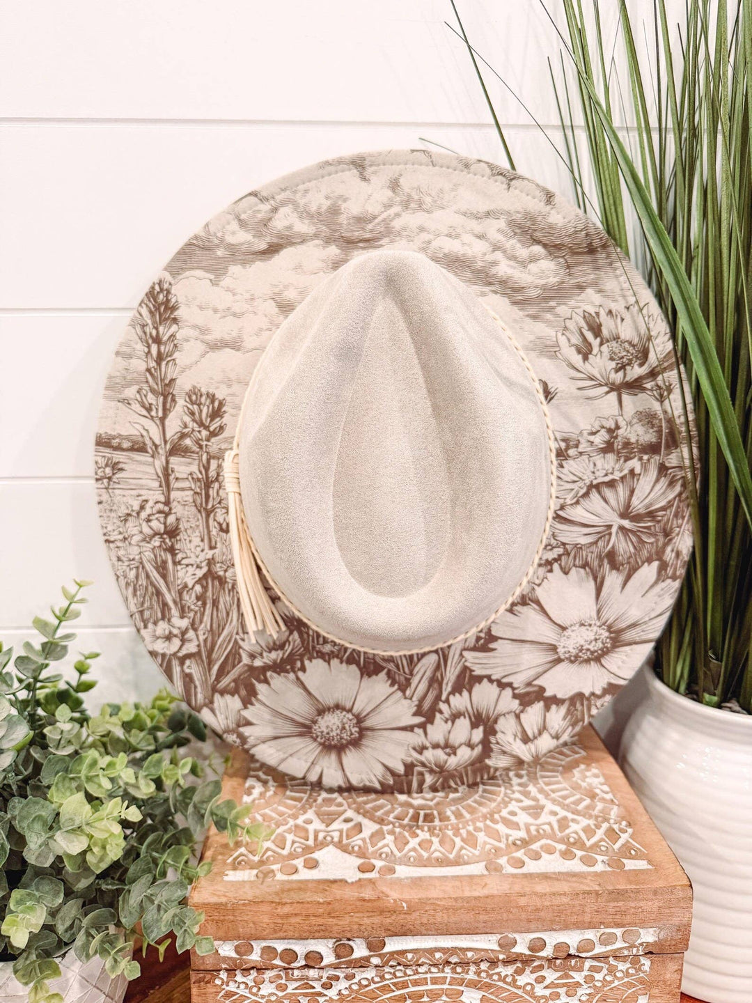 Engraved Wildflower Hat: Mustard
