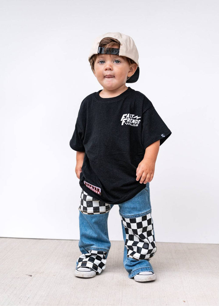 Checkered Patch Baggy Jeans Boys