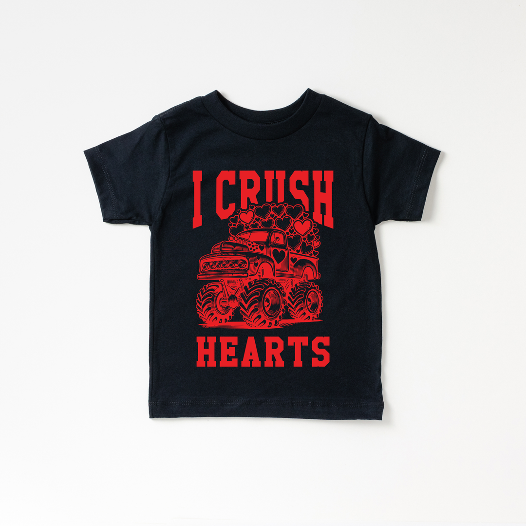 I Crush Hearts Monster Truck Valentines Day Kid Shirt    : Natural