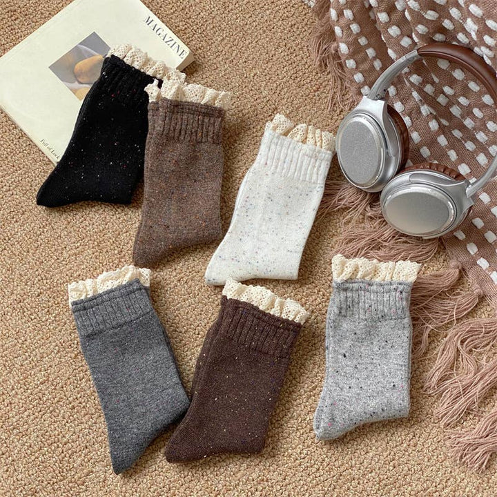 Retro lace dot yarn mid-tube women's socks soft waxy socks: Khaki