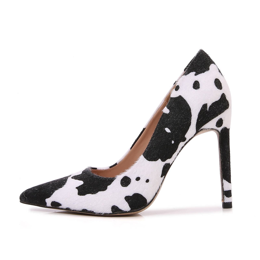 Women Cow Pattern Faux Leather Pointed Toe High Heel Pumps: 8
